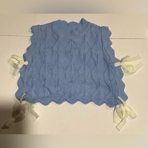 Blue Knit Sleeveless Top with Cream Bows
